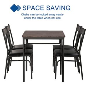 VECELO 5-Piece Indoor Modern Rectangular Table Kitchen, Dinette, Breakfast Nook, Dining Set for 4, Retro Brown