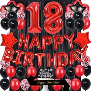 fancypartyshop 18th birthday party decorations supplies red black later balloons happy birthday cake topper sash foil black curtains foil star balloons number red 18