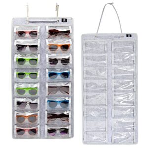 felt sunglass holder for multiple glasses,16 slot hanging eyewear organizer (15.7 x 31.5 in, grey)