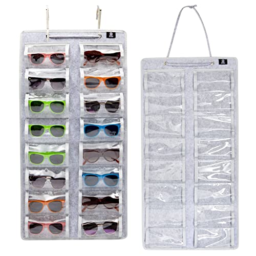 Felt Sunglass Holder for Multiple Glasses,16 Slot Hanging Eyewear Organizer (15.7 x 31.5 In, Grey)