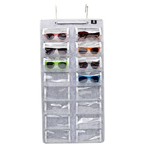 Felt Sunglass Holder for Multiple Glasses,16 Slot Hanging Eyewear Organizer (15.7 x 31.5 In, Grey)