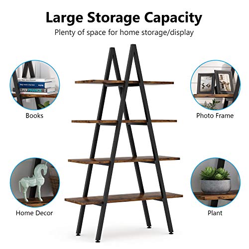 Tribesigns 4-Tier Bookshelf, A-Shaped Bookcase 4 Shelves Industrial Ladder Shelf Open Display Shelves Book Storage Organizer for Living Room, Home Office