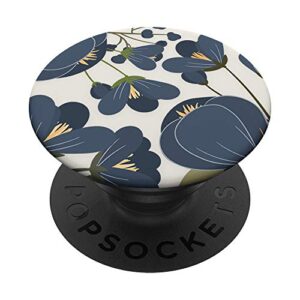 cute navy blue floral botanical pattern popsockets popgrip: swappable grip for phones & tablets