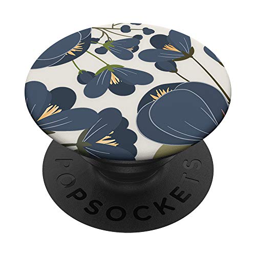 Cute Navy Blue Floral Botanical Pattern PopSockets PopGrip: Swappable Grip for Phones & Tablets