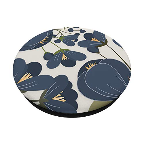 Cute Navy Blue Floral Botanical Pattern PopSockets PopGrip: Swappable Grip for Phones & Tablets