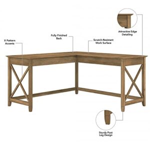 Bush Furniture Key West L Shaped Desk with 2 Drawer Mobile File Cabinet and 5 Shelf Bookcase, 60W, Reclaimed Pine