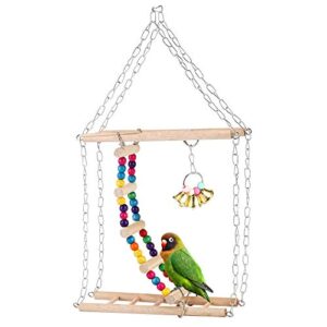 Filhome Hanging Bird Ladder Swing Bridge Toys, Parrot Playground Perch Stand Toy Bird Cage Accessories for Parakeets Cockatiels, Conures, Macaws, Finches