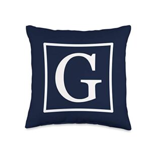 Monogram Gifts by designsanddesigns White English Alphabet Letter G Monogram Initial Navy Blue Throw Pillow, 16x16, Multicolor