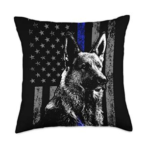patriotic german shepherd throw pillows thin blue line german shepherd american flag k-9 police gift throw pillow, 18x18, multicolor