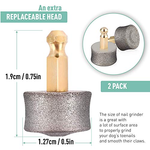 REXIPETS Dog Nail Grinder Replacement Head - Pet Nail Grinder Diamond Tip for Paws- 2 Pack Professional Dog Claw Grinder Bits Replaceable Diamond Nail Grinder Wheel (Tall)