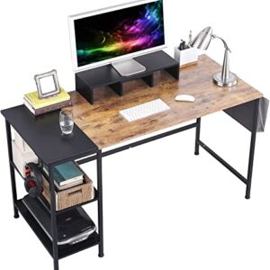 Ohuhu 55 Inch Large Computer Desk with Storage Shelves, 2-Tier Industrial Home Office Writing Study Desks with Monitor Stand Storage Bag and Hooks Laptop Work Table for Gaming Bedroom Living Room