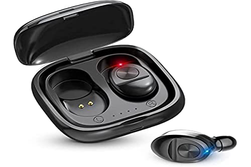 SEYOO Earbuds 5.0 Mini Headphones, IPX5 Waterproof Hi-Fi Stereo Built-in Mic Headset, in-Ear Earphones with Charging Case for Phone, Pitch Black