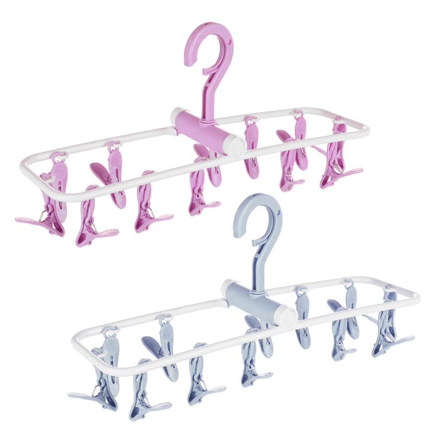 ZACI 2 Pack Clothes Drying Rack,12 Clips Laundry Drying Rack Folding Sock and Underwear Hanger