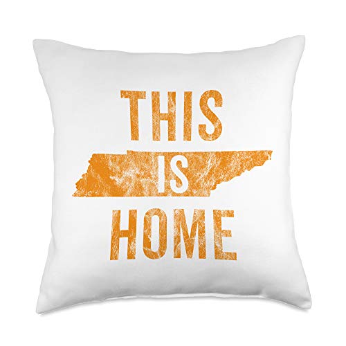 Tennessee State Flag Home Shirt Co. This Is Home Tennessee State Orange Proud Fan Gift Vintage Throw Pillow, 18x18, Multicolor