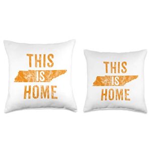 Tennessee State Flag Home Shirt Co. This Is Home Tennessee State Orange Proud Fan Gift Vintage Throw Pillow, 18x18, Multicolor