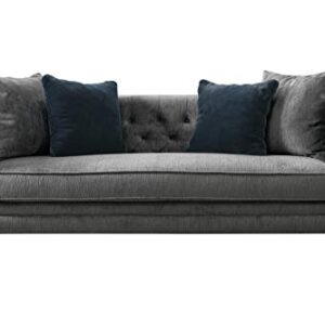 Acanva Luxury Tuxedo Velvet Tufted Track Arm Living Room Sofa, 85”W Couch, Grey