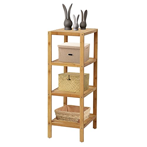 kinbor Bamboo Bathroom Shelf, Bathroom Storage Shelf Freestanding, 4 Tier Shelving Unit Corner Rack for Bathroom