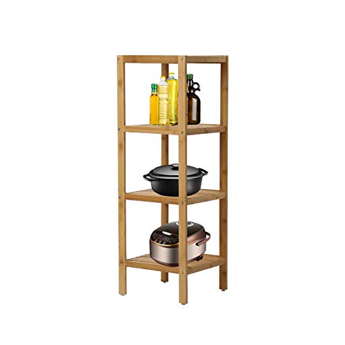 kinbor Bamboo Bathroom Shelf, Bathroom Storage Shelf Freestanding, 4 Tier Shelving Unit Corner Rack for Bathroom