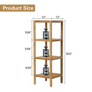 kinbor Bamboo Bathroom Shelf, Bathroom Storage Shelf Freestanding, 4 Tier Shelving Unit Corner Rack for Bathroom