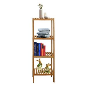 kinbor Bamboo Bathroom Shelf, Bathroom Storage Shelf Freestanding, 4 Tier Shelving Unit Corner Rack for Bathroom