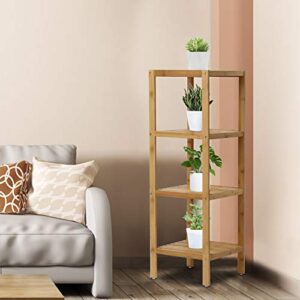 kinbor Bamboo Bathroom Shelf, Bathroom Storage Shelf Freestanding, 4 Tier Shelving Unit Corner Rack for Bathroom