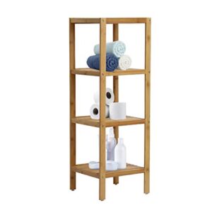 kinbor Bamboo Bathroom Shelf, Bathroom Storage Shelf Freestanding, 4 Tier Shelving Unit Corner Rack for Bathroom