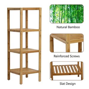 kinbor Bamboo Bathroom Shelf, Bathroom Storage Shelf Freestanding, 4 Tier Shelving Unit Corner Rack for Bathroom