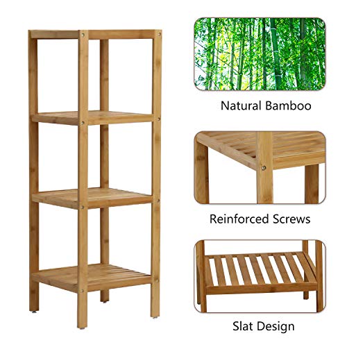 kinbor Bamboo Bathroom Shelf, Bathroom Storage Shelf Freestanding, 4 Tier Shelving Unit Corner Rack for Bathroom