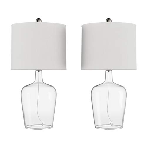 Lavish Home Table Lamps – Set of 2 Cloche Style Glass Modern Farmhouse Lighting for Living Room, Bedroom or Office – Energy Efficient LED