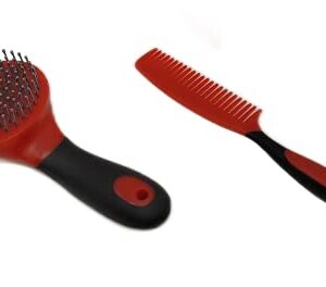 Premium Horse Grooming Kit | 9 Piece Durable Hair groomer Brush Set. Perfect Horse Gift For Beginners or Professional (Red)