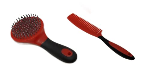 Premium Horse Grooming Kit | 9 Piece Durable Hair groomer Brush Set. Perfect Horse Gift For Beginners or Professional (Red)