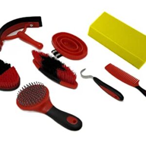 Premium Horse Grooming Kit | 9 Piece Durable Hair groomer Brush Set. Perfect Horse Gift For Beginners or Professional (Red)