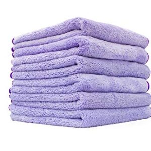 The Rag Company - Minx Royale - Professional Microfiber Detailing Towels, Premium 70/30 Blend, Super Plush, Rinseless & Waterless Wash, Buffing & Polishing, 400gsm, 16in x 16in, Lavender (6-Pack)