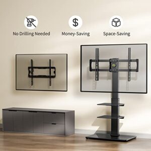 AM alphamount TV Stand with Mount for 37 40 43 49 50 55 60 65 70 75 Inch LCD LED TVs, Height Adjustable Swivel Universal Tall Floor TV Stand with Storage Shelves for Bedroom and Living Room