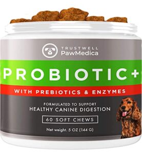 pawmedica dog probiotics and digestive enzymes, probiotics for dogs made in usa, pet probiotic chews for dogs, prebiotics & probiotic dog digestive support, probiotic treats - 60 dog probiotic chews