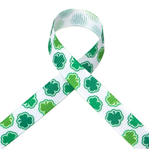 Ribbli Grosgrain Shamrock Craft Ribbon,3/8-Inch,10-Yard Spool, White/Green, Use for St. Patrick's Day,Gift Wrapping,Party Decoration