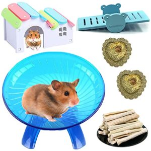 hamiledyi hamsters flying saucer silent running exercise wheels 10 pcs wooden rainbow gerbil house with seesaw small animal chew toys for teeth care molar grass cake sweet bamboo snacks for dwarf mice