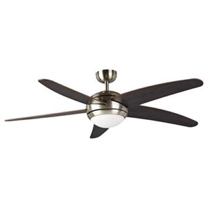 amazon basics 52-inch ceiling fan - includes integrated dimmable led light kit and remote control - five blades, satin chrome finish
