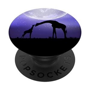 africa safari zoo keeper animal night moon family giraffe popsockets popgrip: swappable grip for phones & tablets