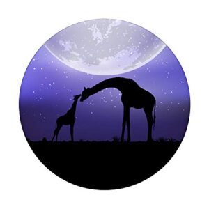 Africa Safari Zoo Keeper Animal Night Moon Family Giraffe PopSockets PopGrip: Swappable Grip for Phones & Tablets