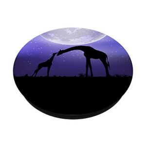 Africa Safari Zoo Keeper Animal Night Moon Family Giraffe PopSockets PopGrip: Swappable Grip for Phones & Tablets