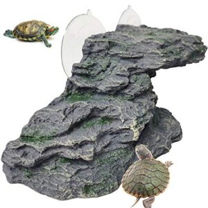 kathson turtle basking platform baby tortoise climbing ramp shale reptiles dock resting terrace stone aquarium ornament rock landscaping decoration for frogs newts (medium size:8.2”lx3.3”wx3.1”h)