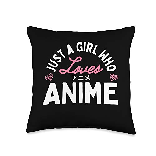 Otaku Lifestyle Threads Shirt Co. Just Loves Anime Merch Stuff Gifts for Teen Girls Throw Pillow, 16x16, Multicolor