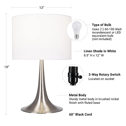 Catalina 23105-000 Modern Fluted Metal Base Table Lamp with White Shade, 19", Brushed Nickel