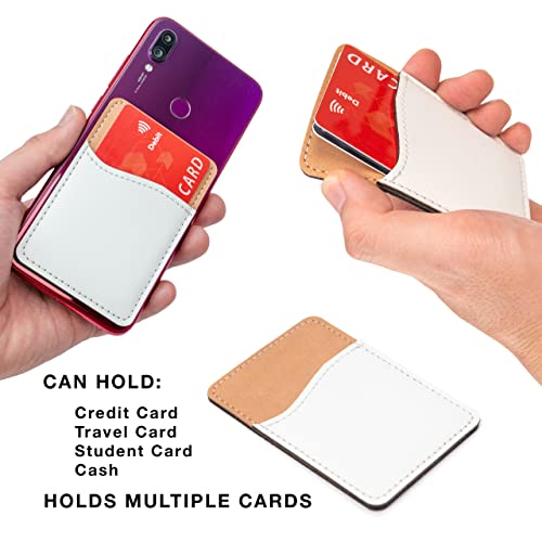 RYTOO Sublimation Blanks Phone Wallet - PU Leather Card Holder for Back of Phone Stick on iPhone Android HTV Friendly DIY Blanks for Vinyl Projects (White PU Leather)