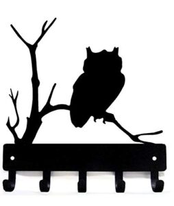 the metal peddler owl bird key rack hanger - large 9 inch wide - made in usa; wall mounted holder for wildlife lovers
