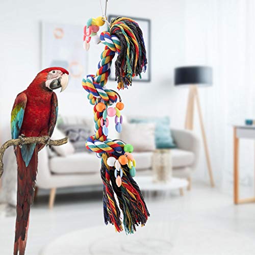 GLOGLOW Bird Chewing Toys, Parrot Multicolored Yarn Rope Playthings Hanging Chewing Toys Pet Bird Knots Block Toy Colorful Beak Care Tools