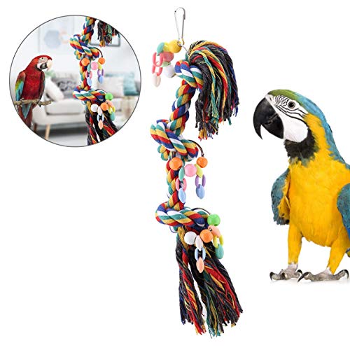 GLOGLOW Bird Chewing Toys, Parrot Multicolored Yarn Rope Playthings Hanging Chewing Toys Pet Bird Knots Block Toy Colorful Beak Care Tools