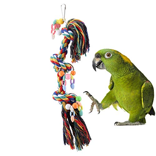 GLOGLOW Bird Chewing Toys, Parrot Multicolored Yarn Rope Playthings Hanging Chewing Toys Pet Bird Knots Block Toy Colorful Beak Care Tools