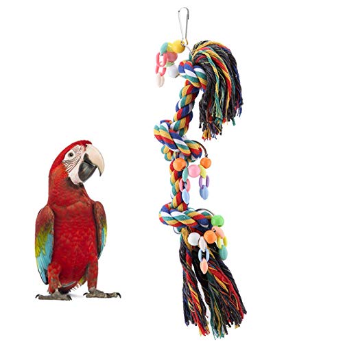 GLOGLOW Bird Chewing Toys, Parrot Multicolored Yarn Rope Playthings Hanging Chewing Toys Pet Bird Knots Block Toy Colorful Beak Care Tools